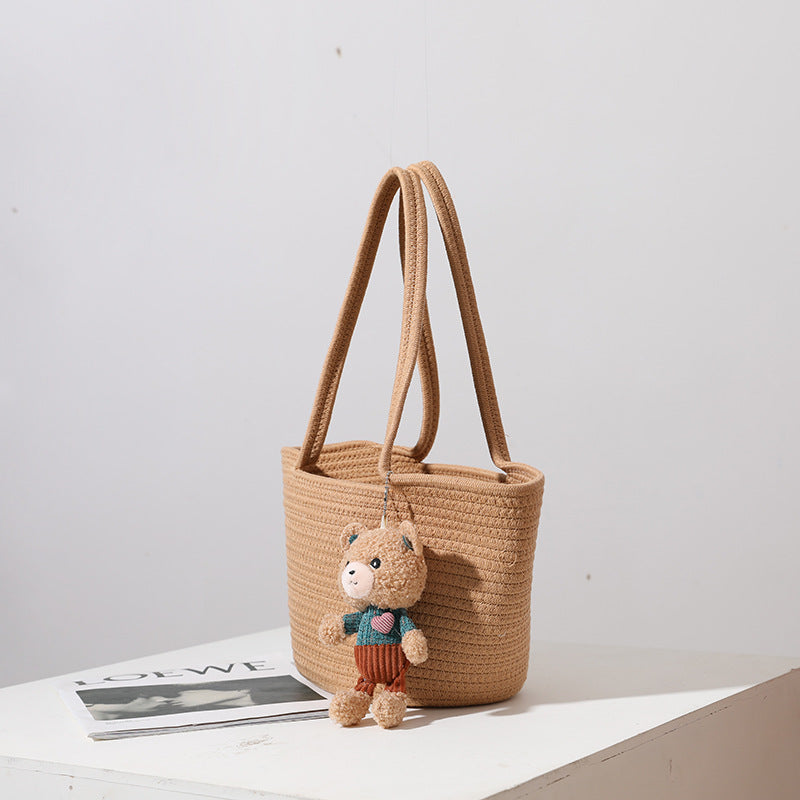 Wholesale Cute Little Bear Grass Woven Handbags